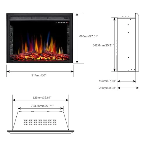 R.W.FLAME Classic Electric Fireplace Insert — Black · Classic insert configuration detail 3