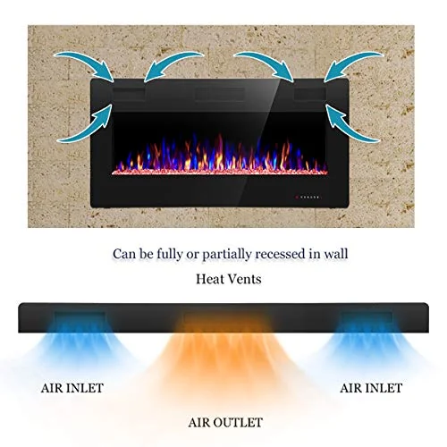 R.W.FLAME Ultra-Thin Recessed Electric Fireplace — 36" · Black detail 3