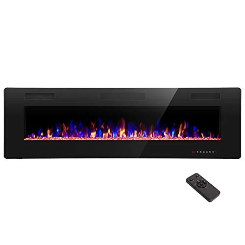 R.W.FLAME Ultra-Thin Recessed Electric Fireplace — 60" · Black detail 1