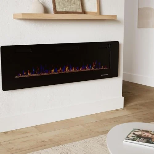 R.W.FLAME Ultra-Thin Recessed Electric Fireplace — 60" · Black detail 2