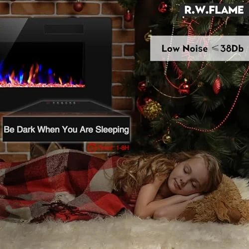 R.W.FLAME Ultra-Thin Recessed Electric Fireplace — 50' · Black detail 1