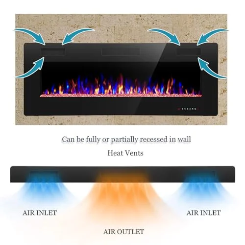 R.W.FLAME Ultra-Thin Recessed Electric Fireplace — 50' · Black detail 3