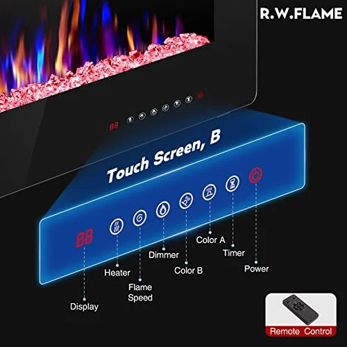 R.W.FLAME Ultra-Thin Recessed Electric Fireplace — 68" · Black,clear detail 2