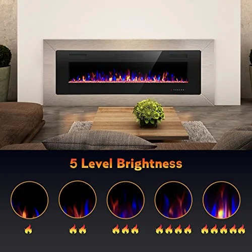 R.W.FLAME Ultra-Thin Recessed Electric Fireplace — 68" · Black,clear detail 3