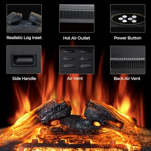 R.W.FLAME Classic Electric Fireplace Insert — 22'' · Black detail 3