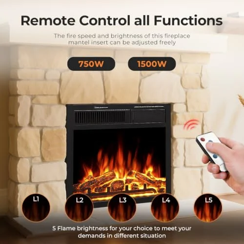 R.W.FLAME Classic Electric Fireplace Insert — 20'' · Black detail 2