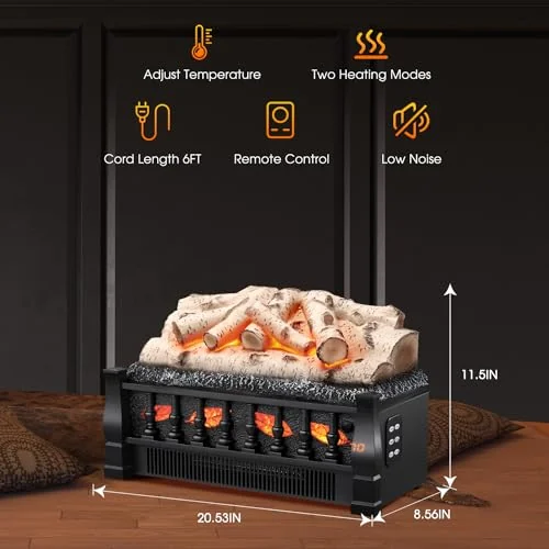 R.W.FLAME 21-inch Electric Log Heater — 21" · Whitish Gray detail 2