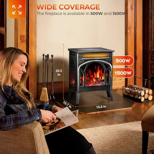 R.W.FLAME 17-inch Cathedral Electric Stove — 17" · Black detail 2