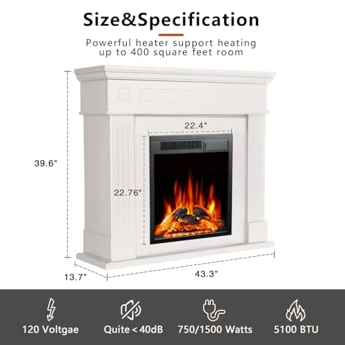 R.W.FLAME 43-inch Mantel Electric Fireplace — 43 inches · Cream detail 2