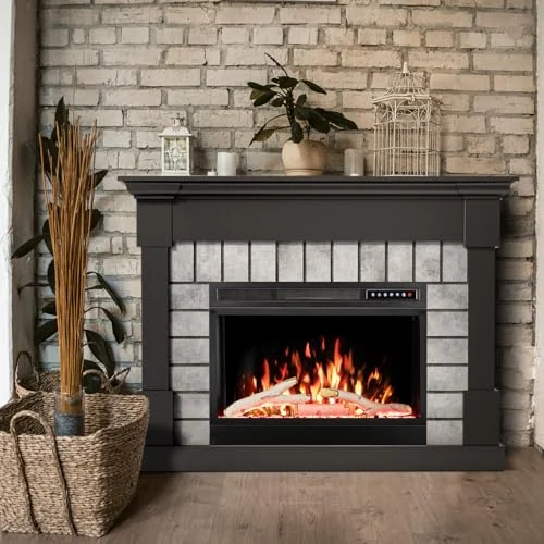 R.W.FLAME 50-inch Mantel Electric Fireplace — 50’‘ · Black-brick Grey detail 1