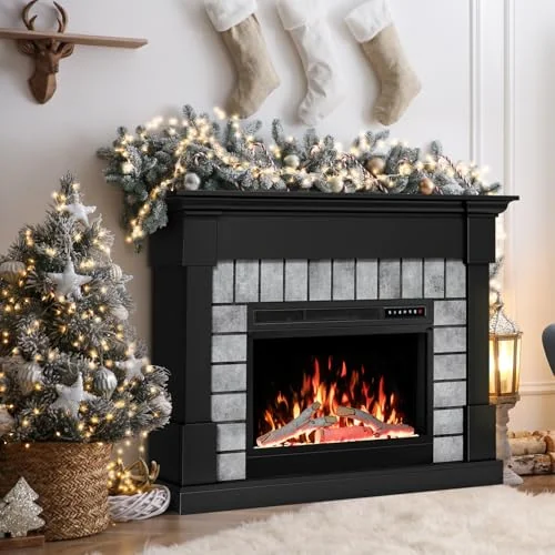 R.W.FLAME 50-inch Mantel Electric Fireplace — 50’‘ · Black-brick Grey detail 2