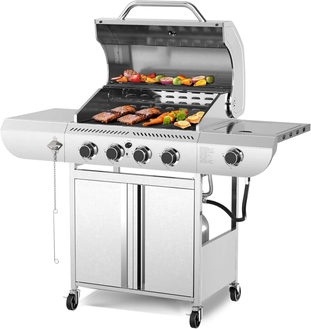R.W.FLAME 4-Burner Gas Grill with Side Burner JD-4B