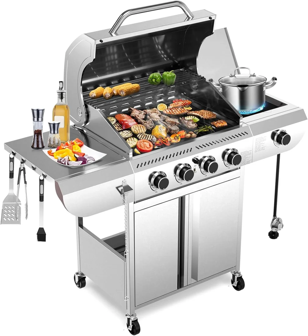R.W.FLAME 4-Burner Gas Grill with Side Burner