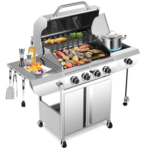 R.W.FLAME 4-Burner Gas Grill with Side Burner — GREY detail 1