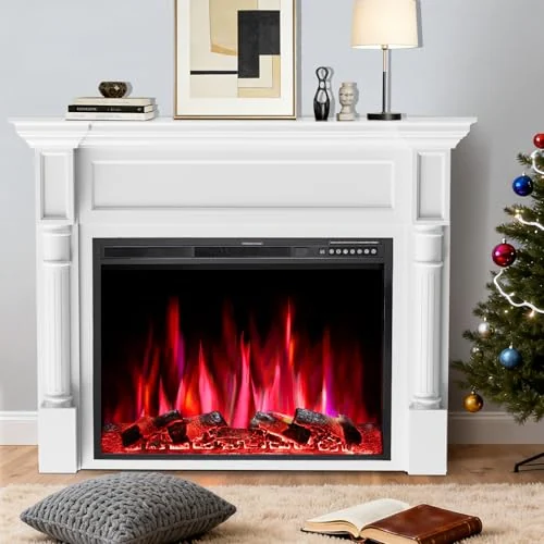 R.W.FLAME 55-inch Mantel Electric Fireplace — 55 inches · White detail 2