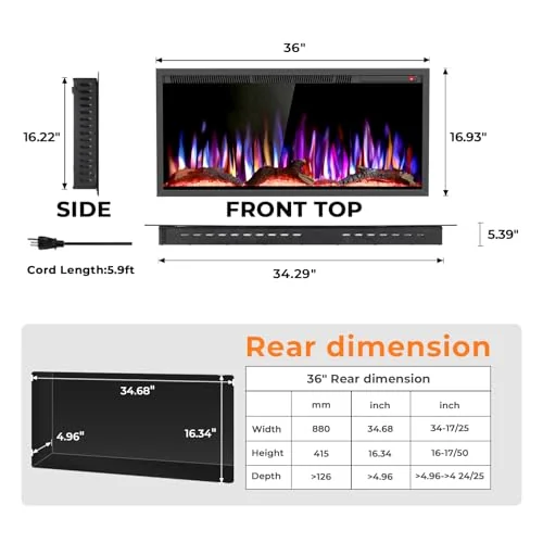R.W.FLAME C4 Smart Electric Fireplace — 36" C4 · Black detail 2