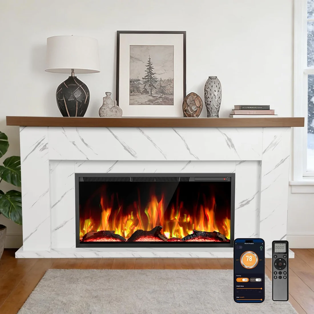 R.W.FLAME 63-inch Mantel Electric Fireplace