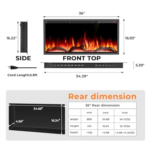 R.W.FLAME C4 Smart Electric Fireplace — 36" C4 · Matte Black detail 2