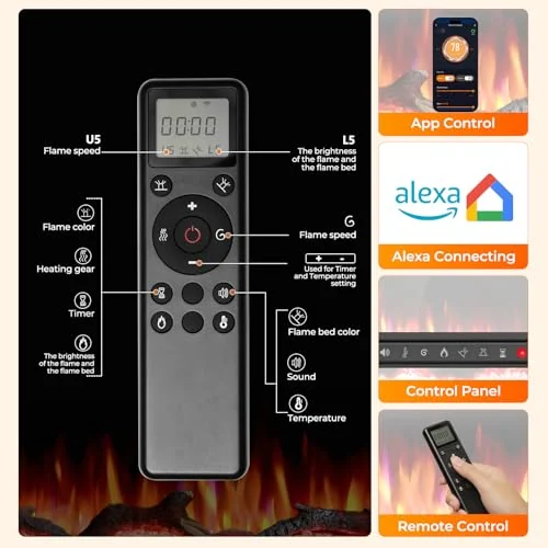 R.W.FLAME C4 Smart Electric Fireplace — 36" C4 · Matte Black detail 3
