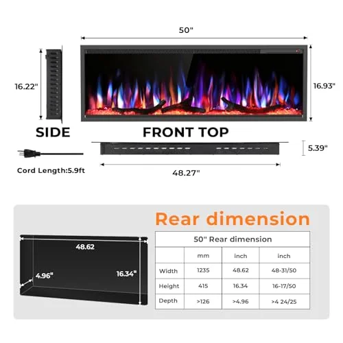 R.W.FLAME C4 Smart Electric Fireplace — 50" C4 · Black detail 2