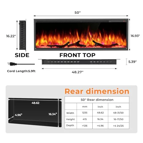 R.W.FLAME C4 Smart Electric Fireplace — 50" C4 · Matte Black detail 2