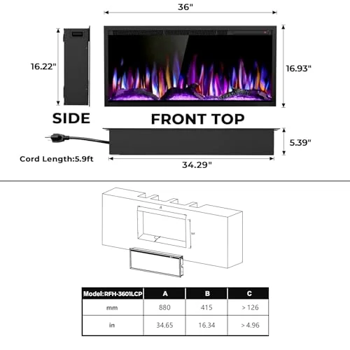 R.W.FLAME C4 Smart Electric Fireplace — 36INCH-C4 · Black detail 2