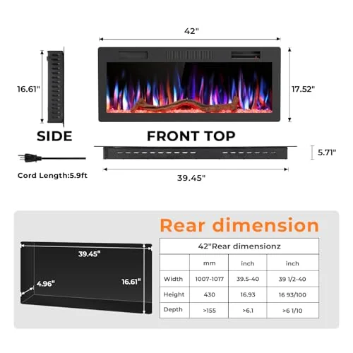 R.W.FLAME C6 Smart Electric Fireplace — 42" C6 · Black detail 2