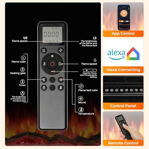 R.W.FLAME C6 Smart Electric Fireplace — 60" C6 · Matte Black detail 3