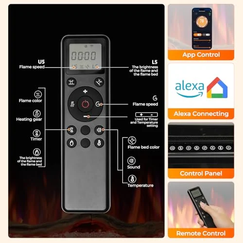 R.W.FLAME C6 Smart Electric Fireplace — 42" C6 · Matte Black detail 3