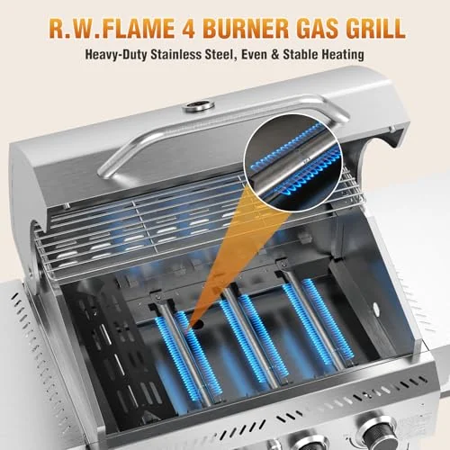R.W.FLAME 4-Burner Gas Grill — 32,000 BTU — Stainless Steel detail 2