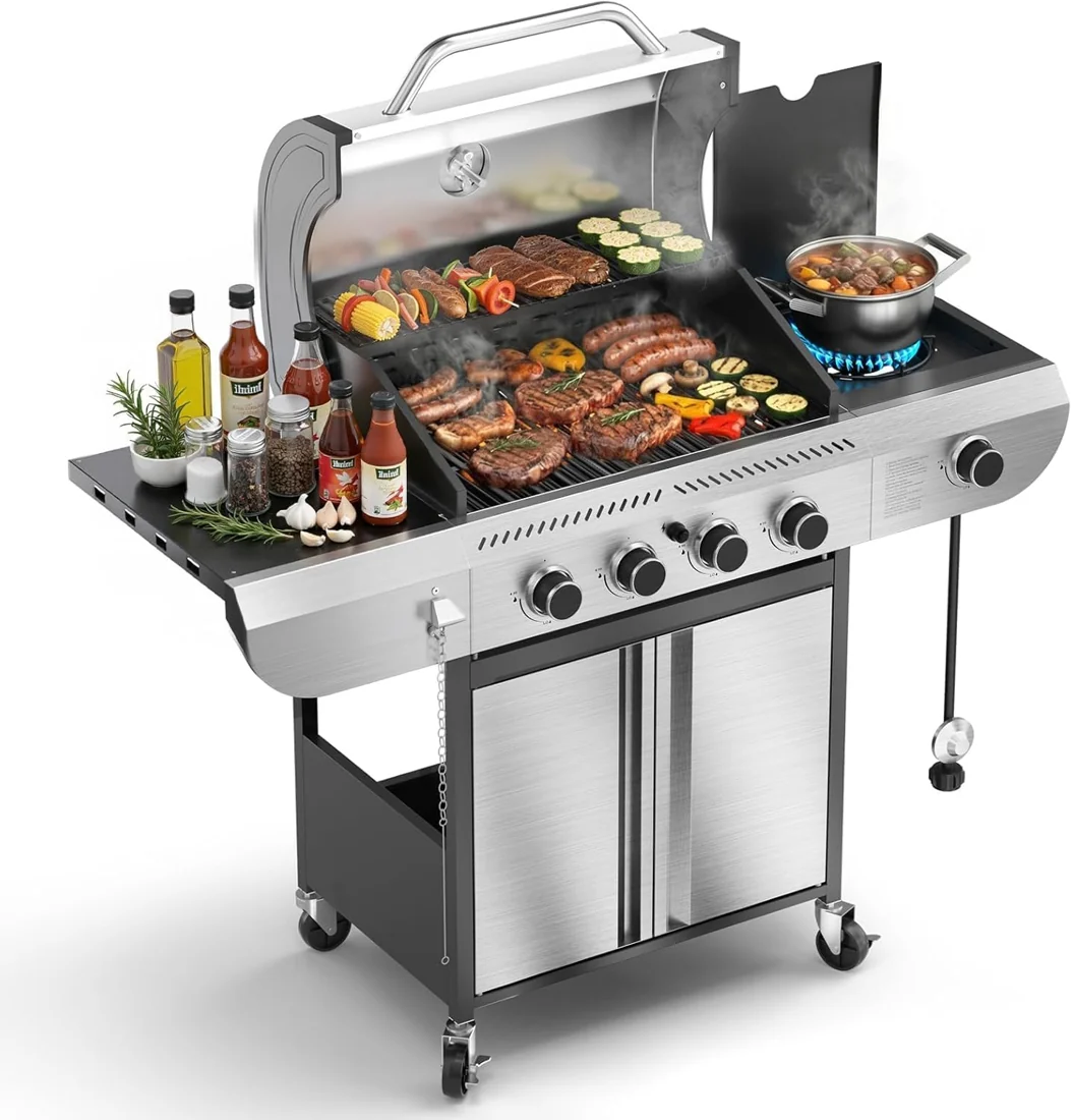R.W.FLAME 4-Burner Gas Grill with Side Burner JD-4A