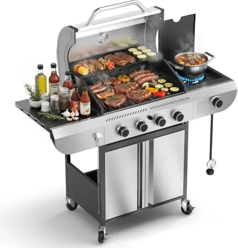 R.W.FLAME 4-Burner Gas Grill with Side Burner JD-4A — Stainless Steel Silver detail 1